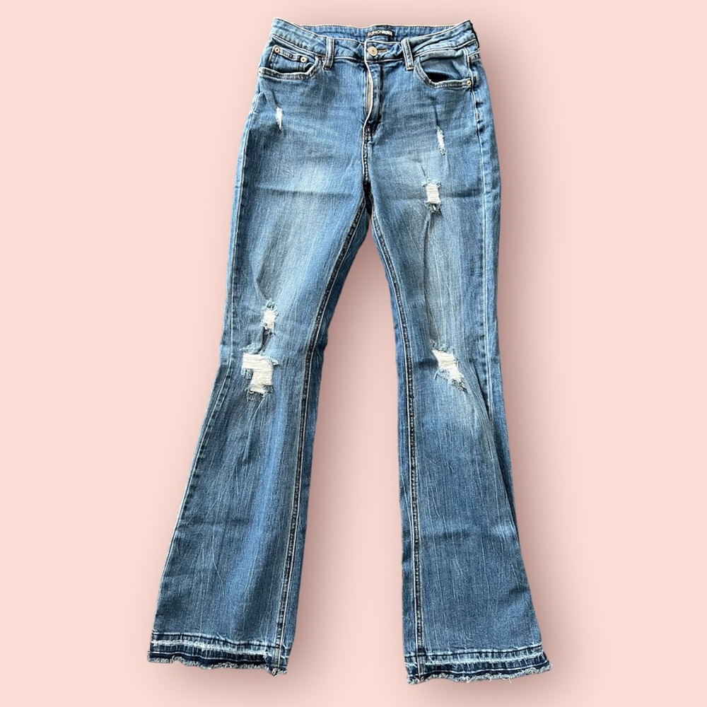 Dark wash high waisted ripped stretch flare jeans - Picture 2 of 10
